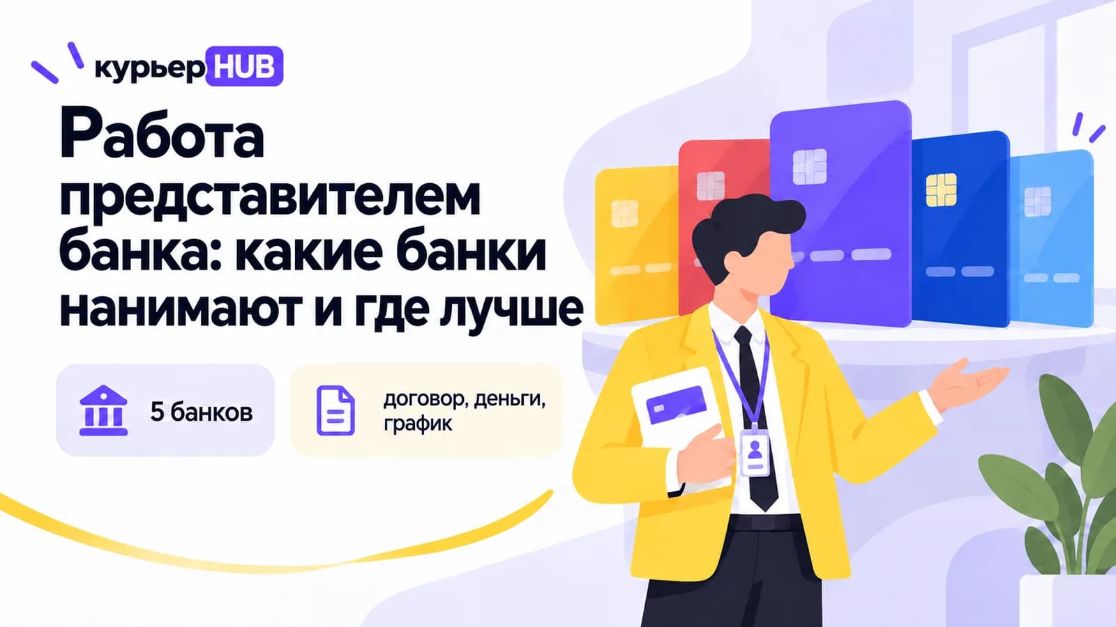 Представитель банка на фоне карт разных банков — какие банки нанимают и где лучше