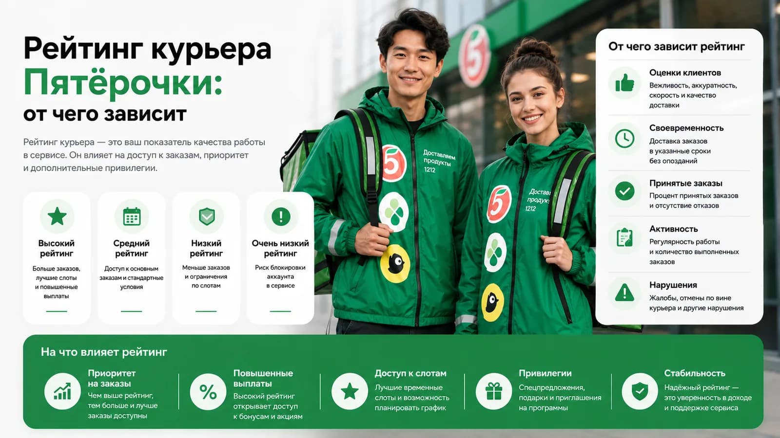 Курьеры Пятёрочки (X5 Доставка) в форме — от чего зависит рейтинг