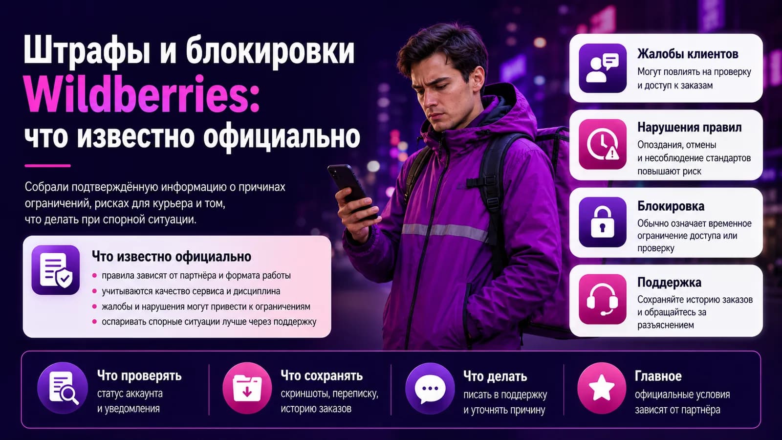 Курьер Wildberries со смартфоном — штрафы и блокировки: что известно официально