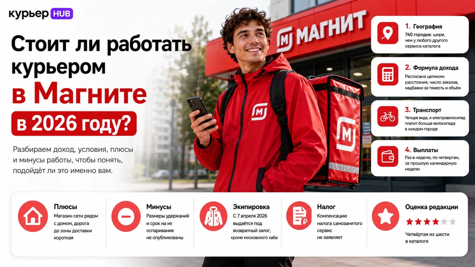 Курьер Магнита с термосумкой у магазина сети — стоит ли работать курьером в Магните