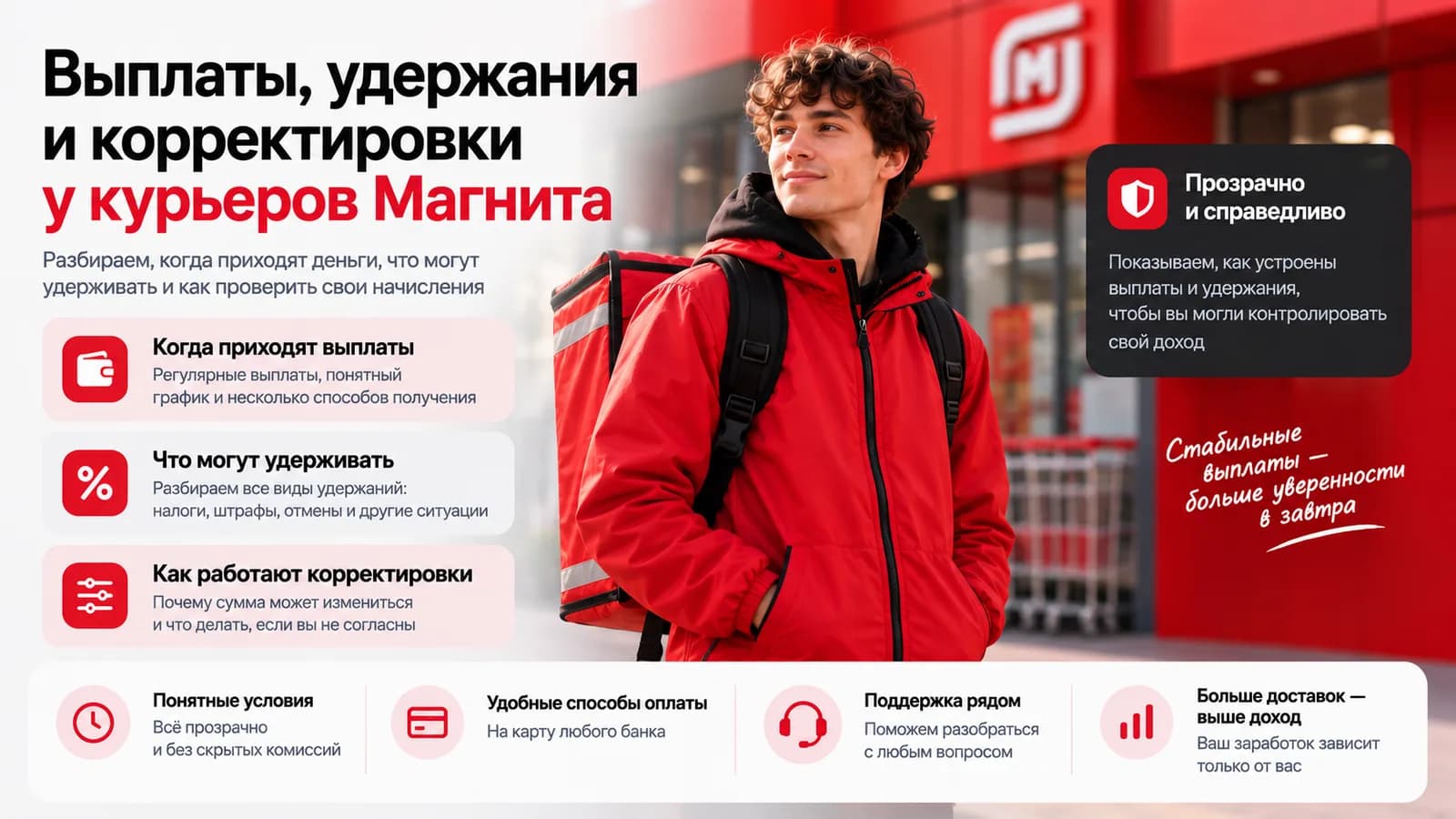 Курьер Магнита у машины — выплаты, удержания и корректировки