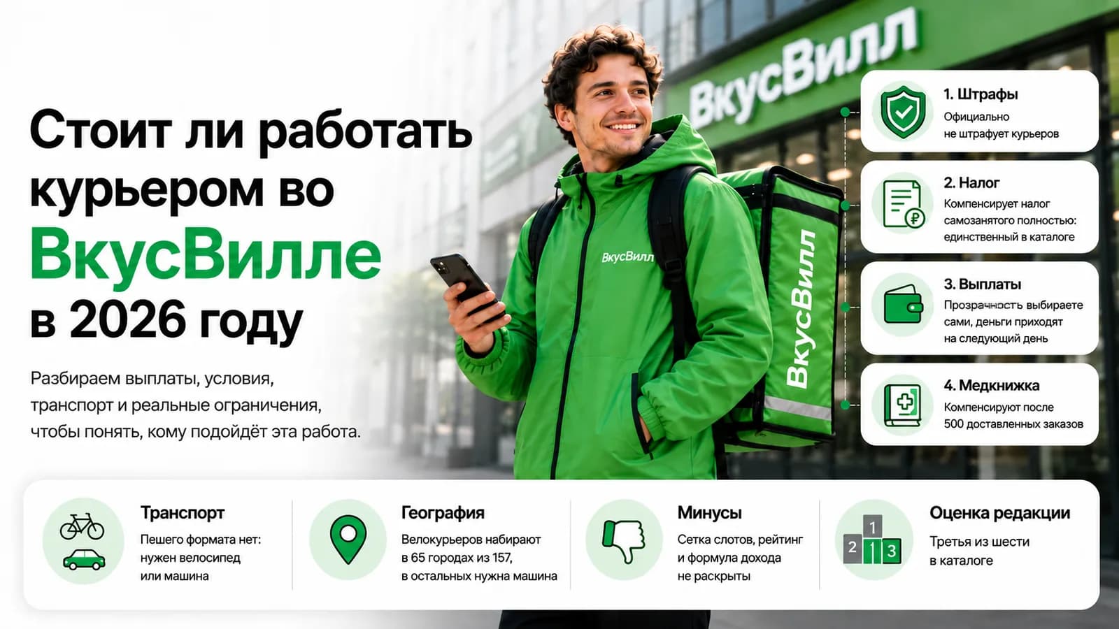 Курьер ВкусВилла с термосумкой у магазина сети — стоит ли работать курьером во ВкусВилле