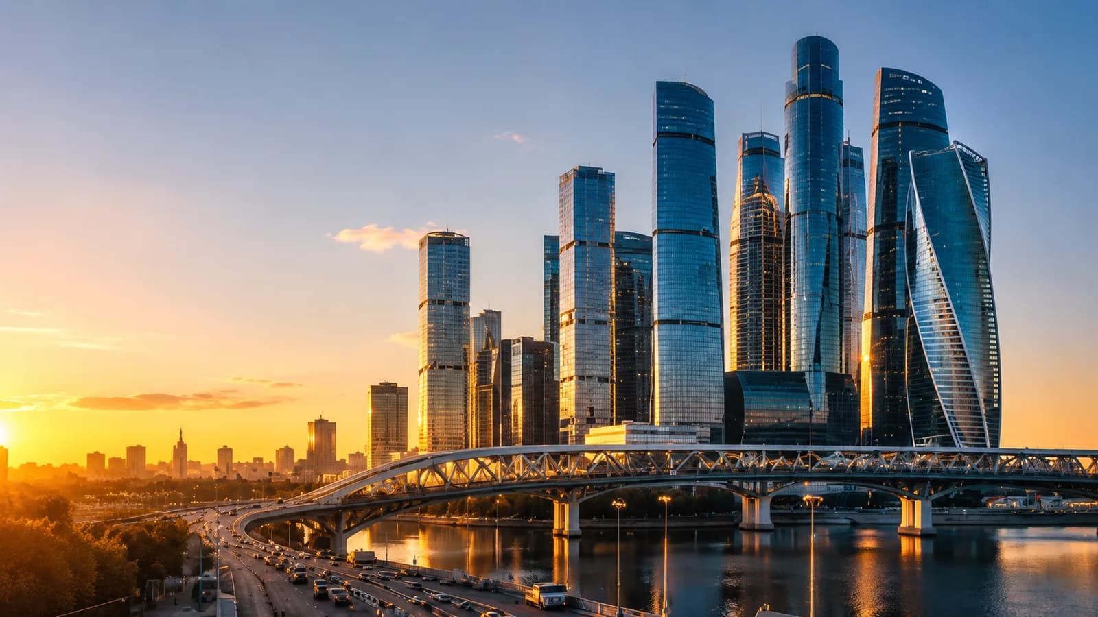 Небоскрёбы Москва-Сити на закате